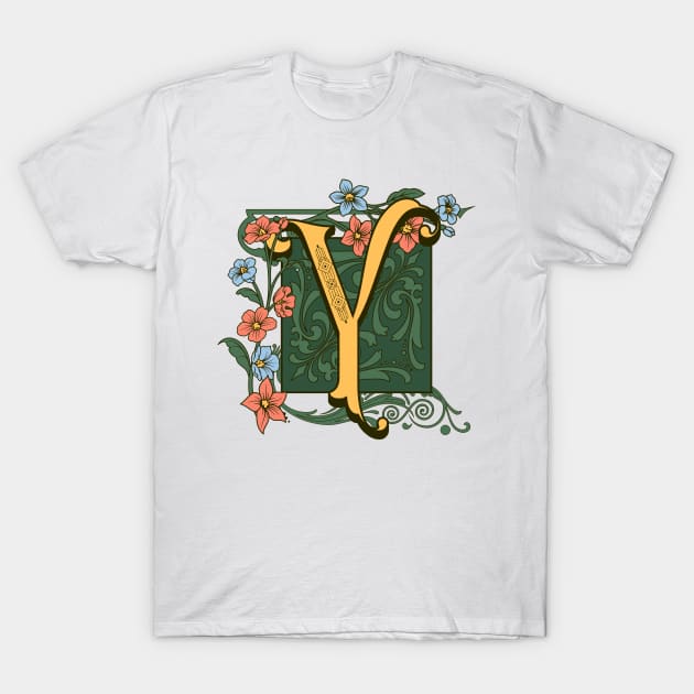 Art Nouveau Letter Y, Ornamental Letter Y, Art Deco T-Shirt by Promen Art